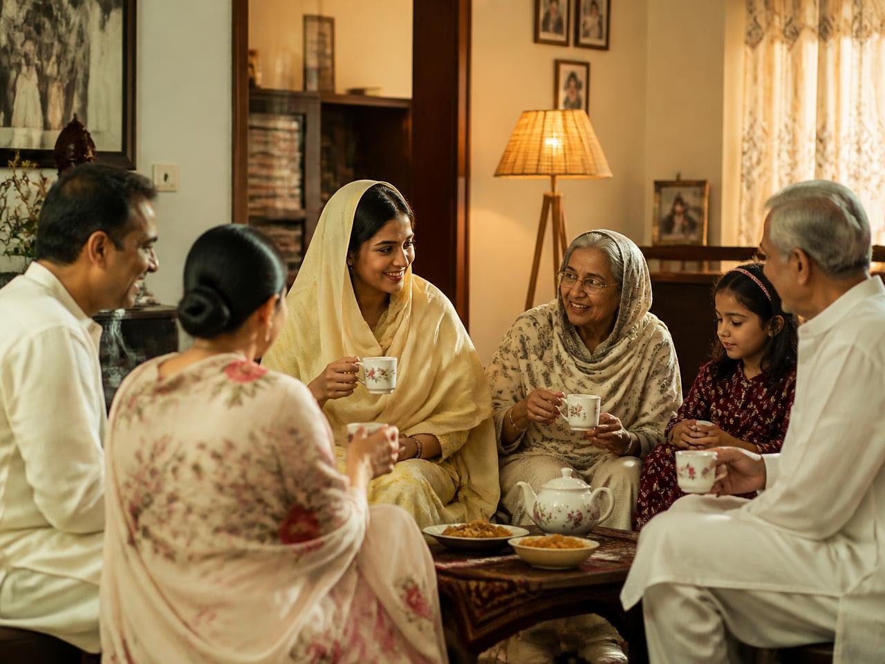 পরিবারের সাথে চা পানের মুহূর্ত